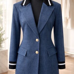 Dolce Cabo Navy Tailored Blazer with Contrast Trim